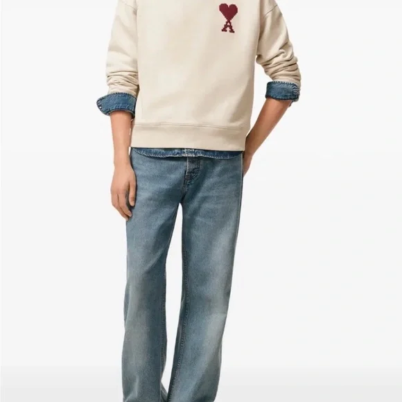 NWT Authentic Ami Paris Ami De Coeur embroidered-heart sweatshirt in beige - Picture 2 of 9